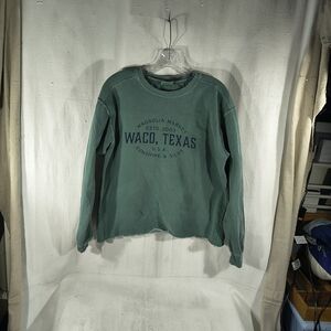 Magnolia Market Unisex Size Medium Long Sleeve Teal Crewneck Cut Off Sweatshirt